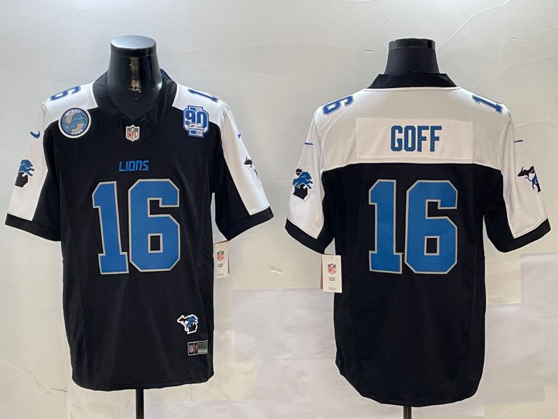 Men Detroit Lions #16 Goff Black Thanksgiving three generations 2024 Nike Limited NFL Jersey style 1